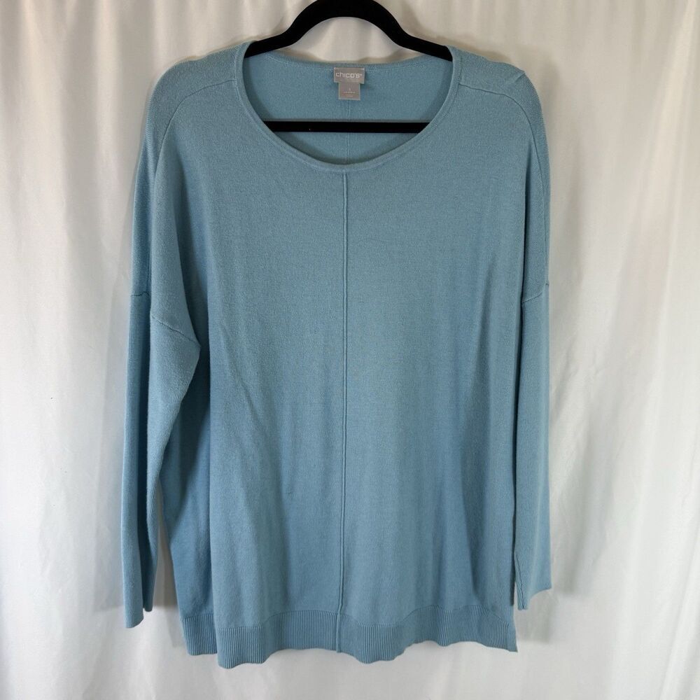 Chico's Cashmere Blend Sweater Women's 1 Medium Blue Soft Long Sleeve